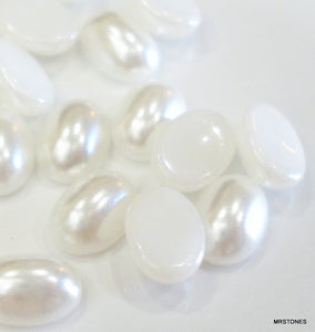 7x5mm White Imitation Pearl Glass Oval Cabochon