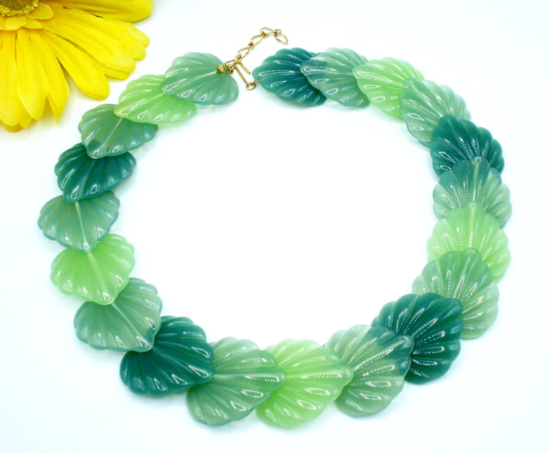 Green Lucite Leaf Necklace