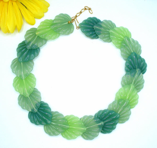 Green Lucite Leaf Necklace