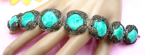 Filigree Glass Chinese Jade Bracelet