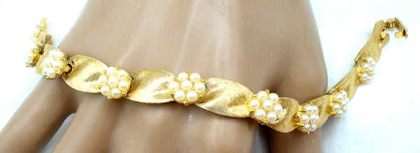 Trifari Ribbon Flower Pearl Bracelet