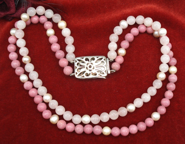CGI 925 Pink Gemstone 2 Strand Necklace