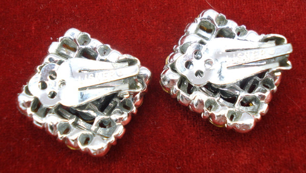 Lisner Square Crystal Rhinestone Earrings
