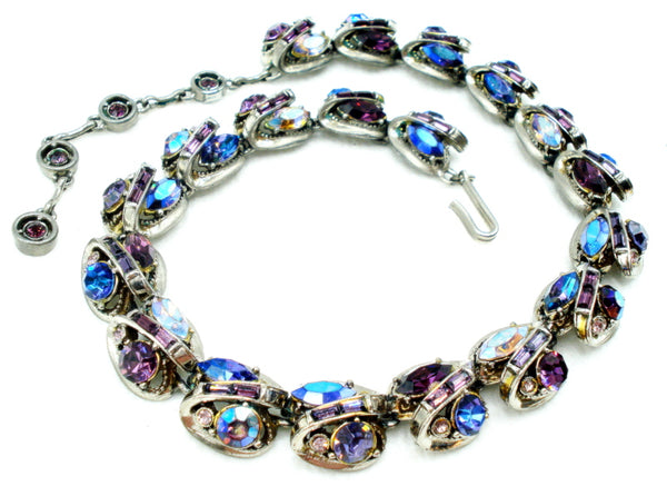 Hollycraft Necklace Unsigned Purple Rhinestones