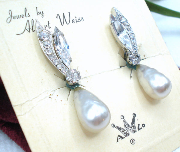 Weiss Crystal Rhinestone Pearl Dangle Earrings