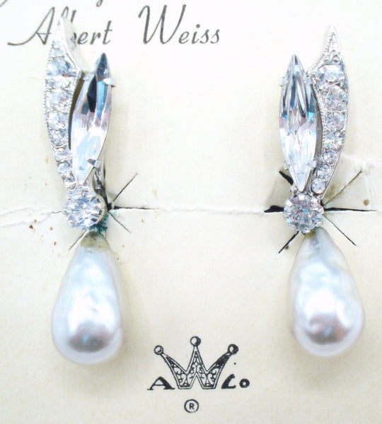 Weiss Crystal Rhinestone Pearl Dangle Earrings