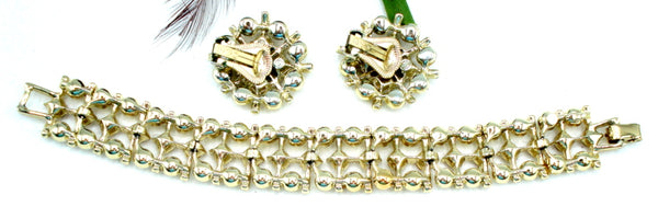 Kramer Set Smoked Topaz Faux Pearl Bracelet Earrings