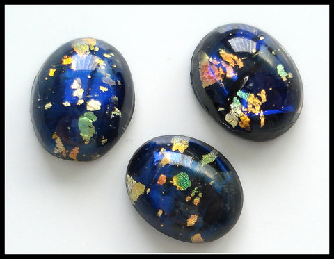 8x6mm (1685) Glass Czech Black Opal Oval Cabochon