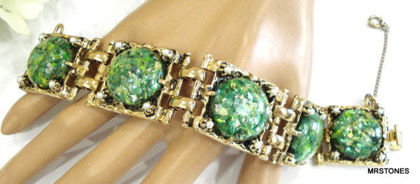 Victorian Revival Bracelet Green Opal Faux Pearl