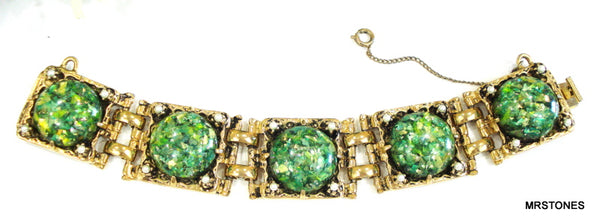 Victorian Revival Bracelet Green Opal Faux Pearl