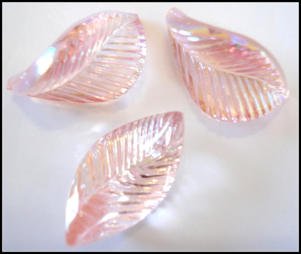 19x11mm Glass Rose AB Curved Leaves