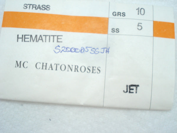 1.75mm (2000) (5ss) Jet Hematite Round Flat Back Glass 1pc, 1gr (144)