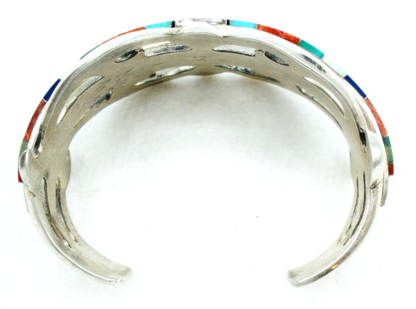 Beautiful Southwest Sterling Silver Multi Stone Inlay Cuff Bracelet
