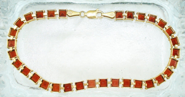 Bracelet 14kt Solid Yellow Gold 32 Square Garnets