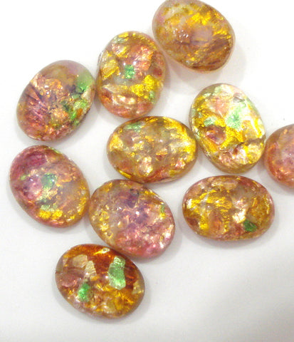 8x6mm (1685) Glass Czech Fire Opal Oval Cabochon