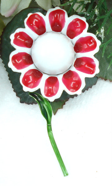 Weiss Red White Enamel Flower Brooch