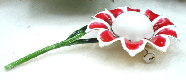 Weiss Red White Enamel Flower Brooch