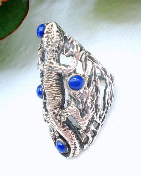 Vintage Sterling Silver Lapis Lizard Ring