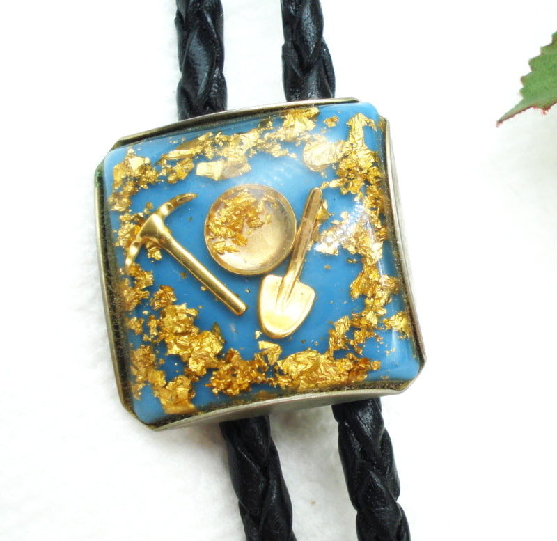 Vintage Bolo Tie Miners Tools Gold Flakes 925 Tips