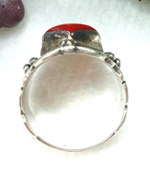 Sterling Square Coral Ring Size 7