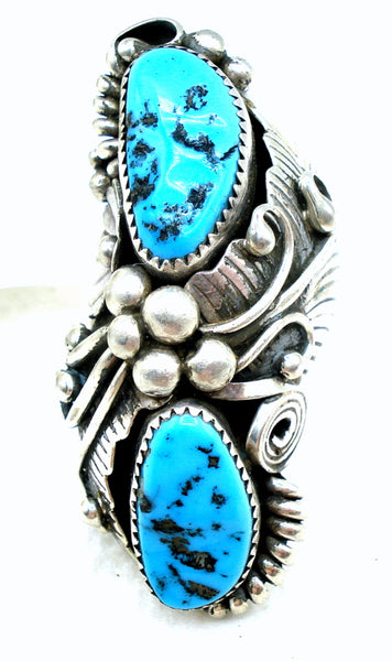 Beautiful Vintage 2.25" Sterling Turquoise Ring Sz 8