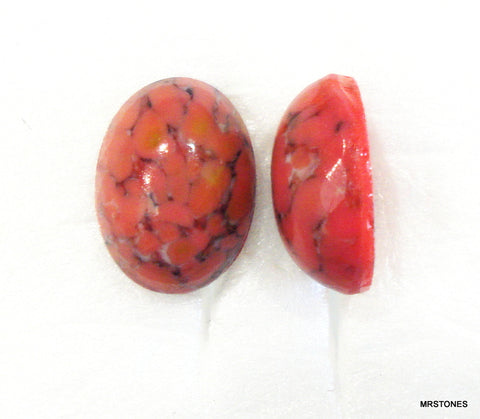 14x10mm (1685) Glass Red Orange Coral Matrix Oval Cabochon