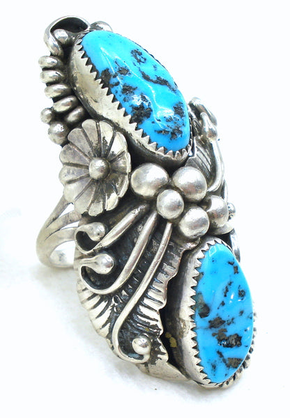 Beautiful Vintage 2.25" Sterling Turquoise Ring Sz 8