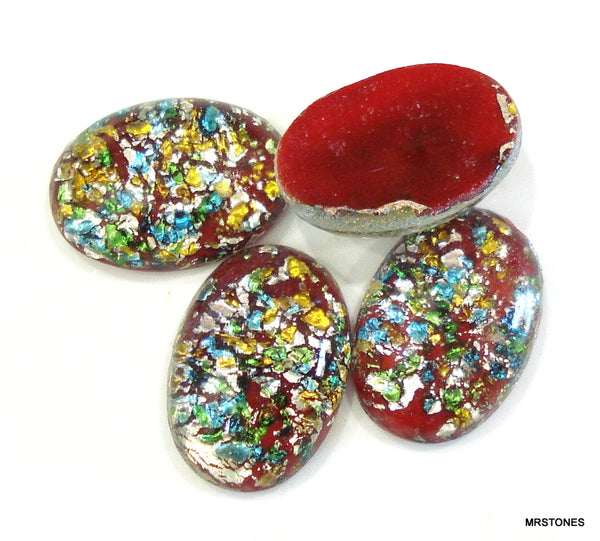 18x13mm (1685) Glass Green Red Foil Opal Oval Cabochon