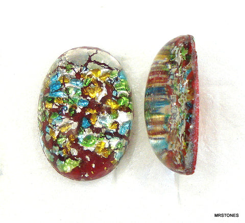 18x13mm (1685) Glass Green Red Foil Opal Oval Cabochon