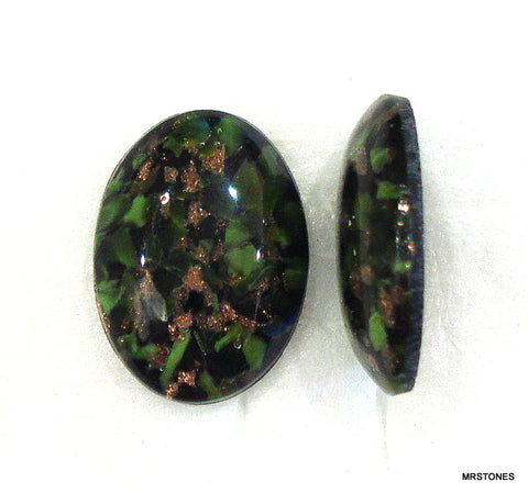 18x13mm (1685) Glass Opal Green Gold Stone Oval Cabochon 4.2mm Dome