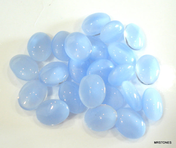 8x6mm (3188) Glass Blue Moonstone Oval Buff Top Doublet