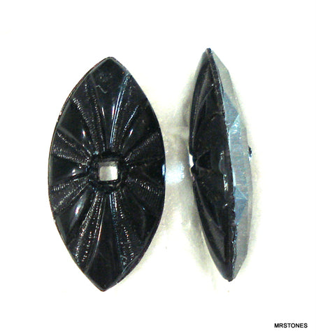 18x9mm (FANMQ) Jet Black Fan Sunray 2mm Hole Marquise Navette