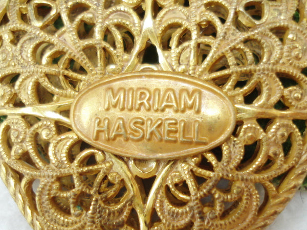 Miriam Haskell Brooch 2" Bow Heart Dangle
