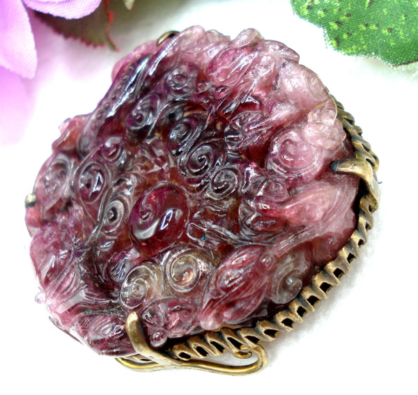 Exquisite Carved Amethyst Antique Brooch