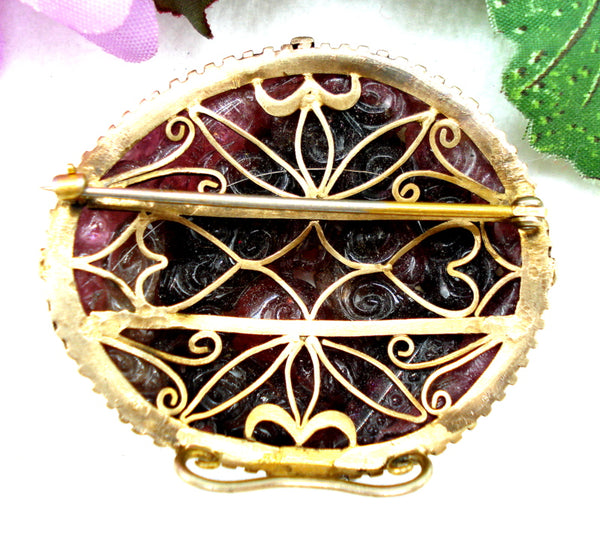 Exquisite Carved Amethyst Antique Brooch