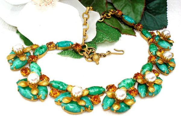 Victorian Revival Faux Jade Pearl Necklace