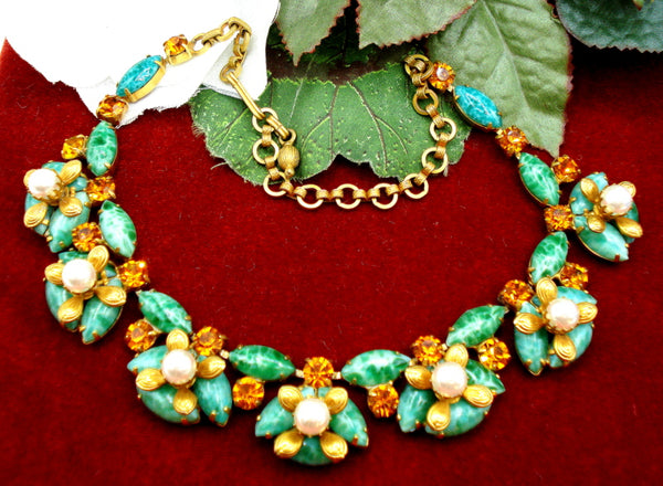 Victorian Revival Faux Jade Pearl Necklace