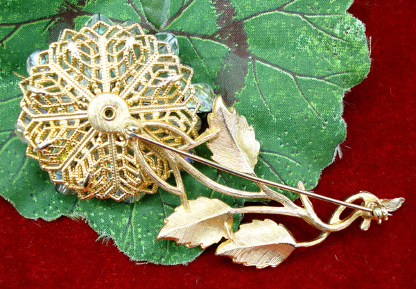 4" Glass Bead Crystal AB Flower Brooch