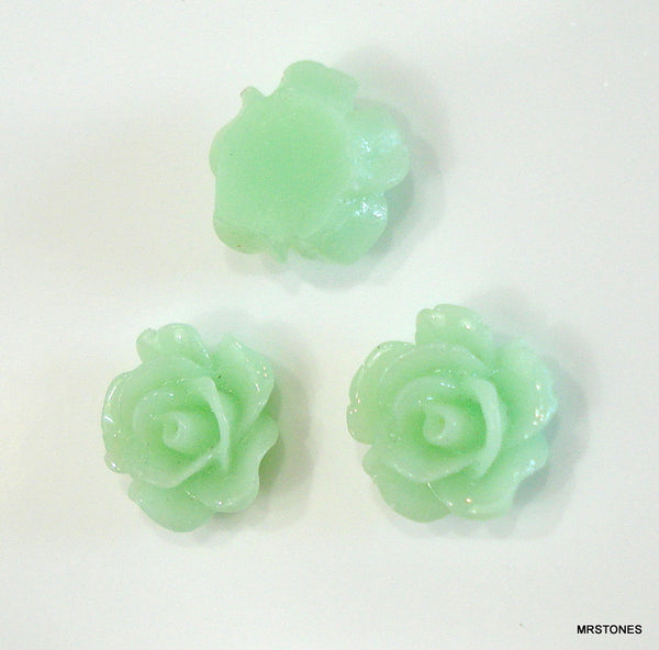 9.5mm Flower Flat Back Lime Green Mint Plastic Rose