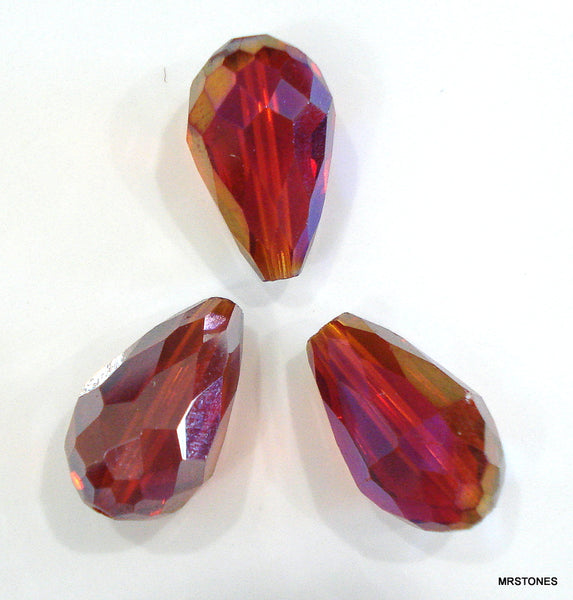 16x10mm (5300) Ruby AB Glass Briolette Beads