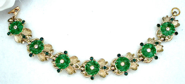 Flower Rhinestone Emerald Bracelet