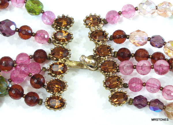 6 Strand Pink Purple Glass and Acrylic Beaded Necklace
