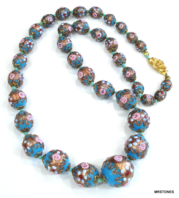 Murano Blue Pink Wedding Cake Bead Necklace
