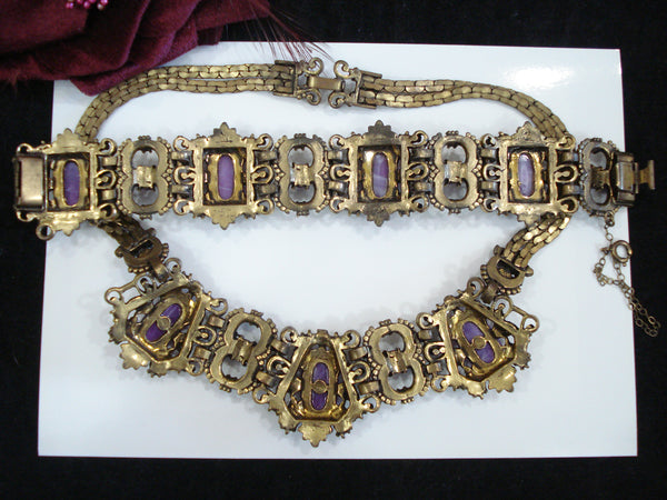 Victorian Revival Set Amethyst Lucite Faux Pearls