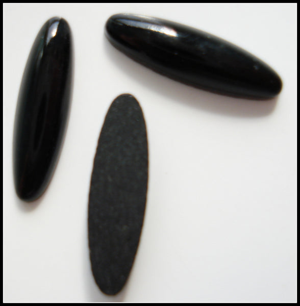14x4mm (2195) Glass Jet Black Oval Cabochon