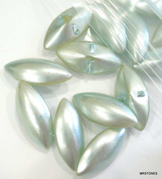 15x7mm Mint Green Glass Imitation Pearl Marquise Buff Top Doublet