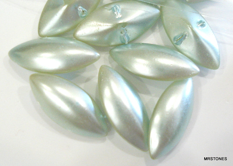 15x7mm Mint Green Glass Imitation Pearl Marquise Buff Top Doublet