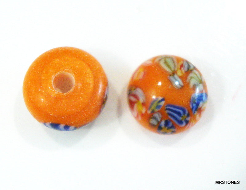 7.5mm (2175) Opaque Orange Painted Floral Glass Button Top