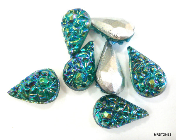 10x6mm (3101) Emerald AB Nugget Top Pear Shape Gold Foiled