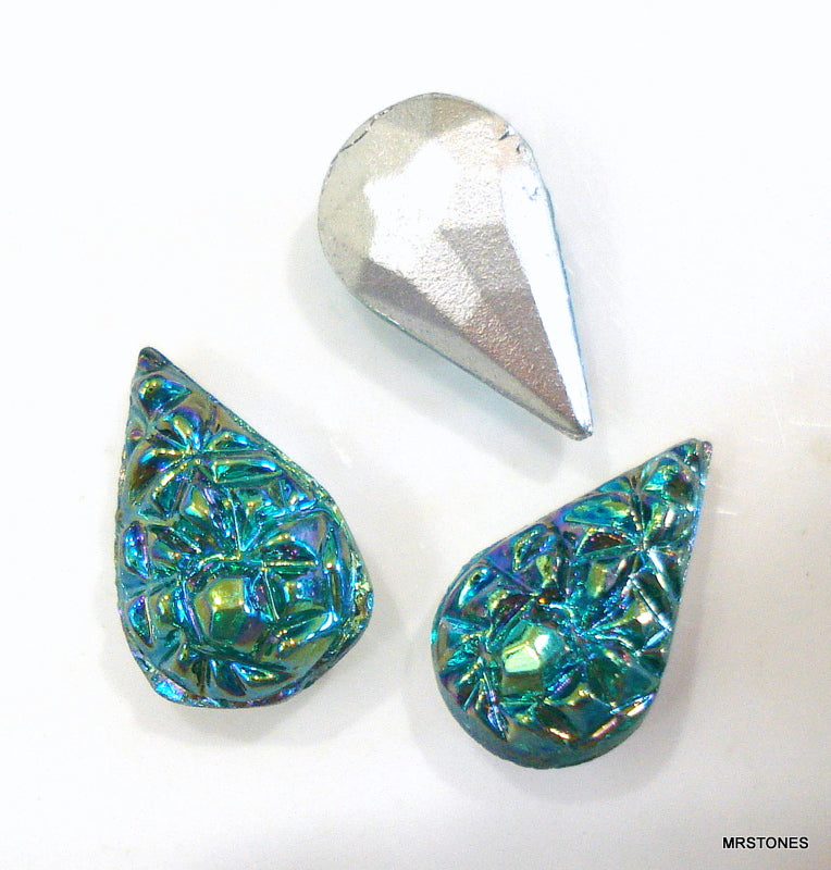 10x6mm (3101) Emerald AB Nugget Top Pear Shape Gold Foiled